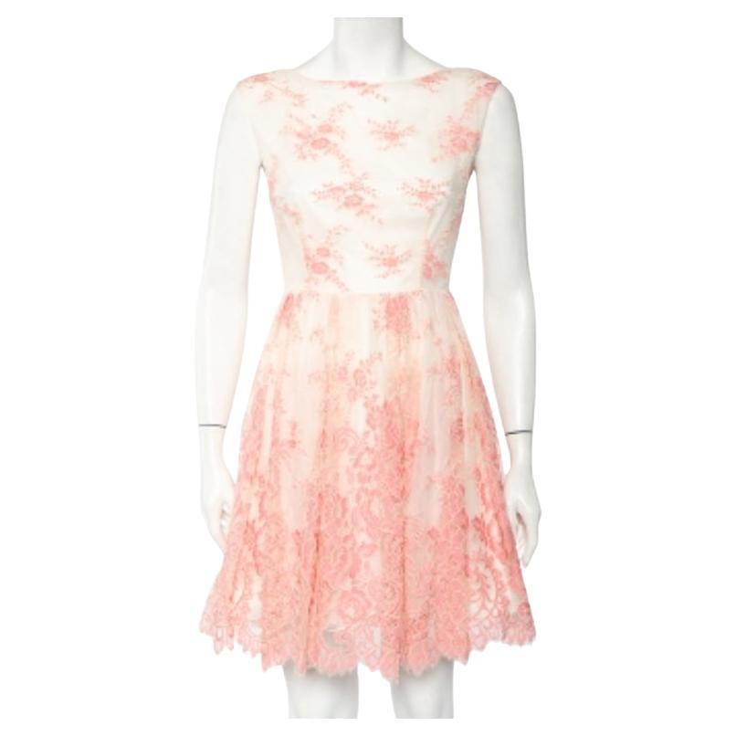 Alice + Olivia Off-White & Rosa Florale Spitze Ärmelloses Minikleid S