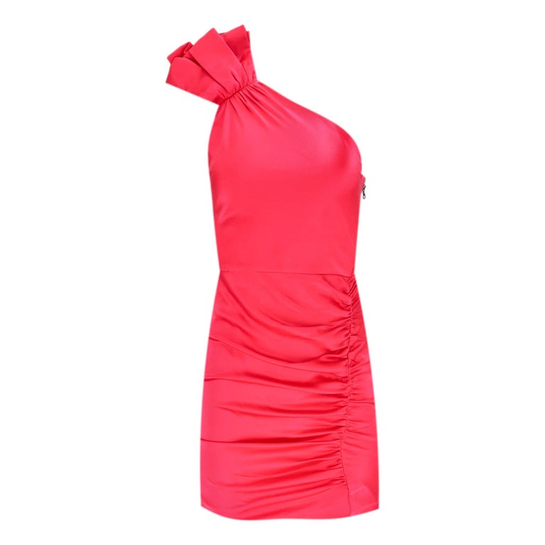 Alice + Olivia One-Shoulder Ruched Silk Dress For Sale at 1stDibs Alice + Olivia One-Shoulder Ruched Silk Dress For Sale at 1stDibs