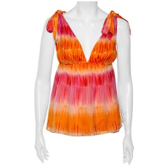 Alice + Olivia, top décolleté plongeant en soie orange et rose avec nœud noué