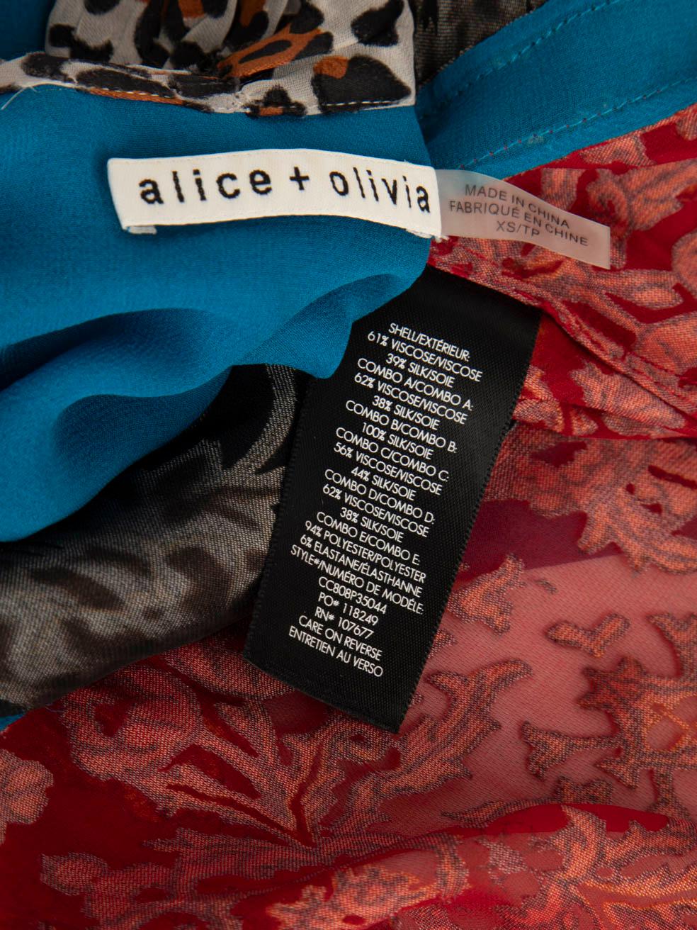 Alice + Olivia Patterned Sheer Short Sleeve Shirt Size XS 2