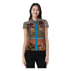 Alice + Olivia Patterned Sheer Short Sleeve Shirt Size XS