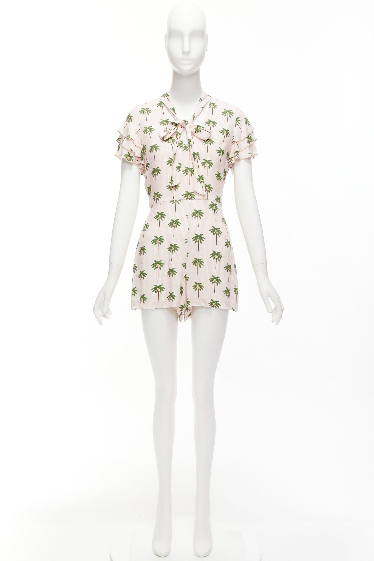 ALICE OLIVIA pink green coconut palm tree frill sleeves bow tie romper US8 L For Sale 4