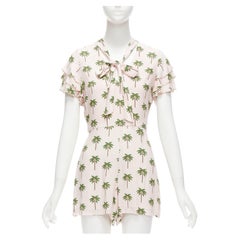 ALICE OLIVIA pink green coconut palm tree frill sleeves bow tie romper US8 L