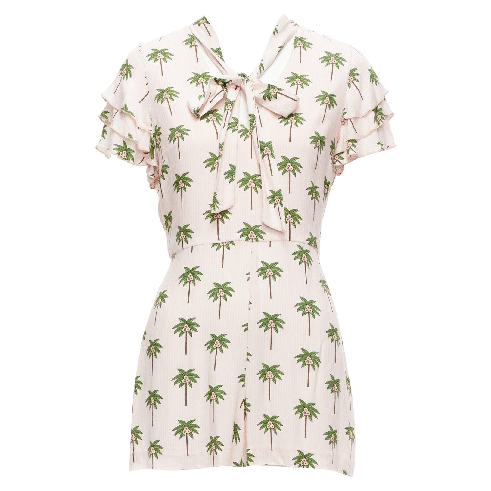 ALICE OLIVIA rosa verde palma di cocco maniche a balze papillon pagliaccetto US8 L. in vendita