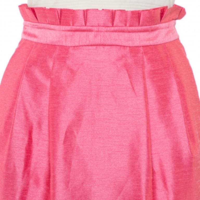 Alice + Olivia Pink Synthetic Paper Bag Waist Detail Mini Skirt XS In Good Condition For Sale In Dubai, Al Qouz 2