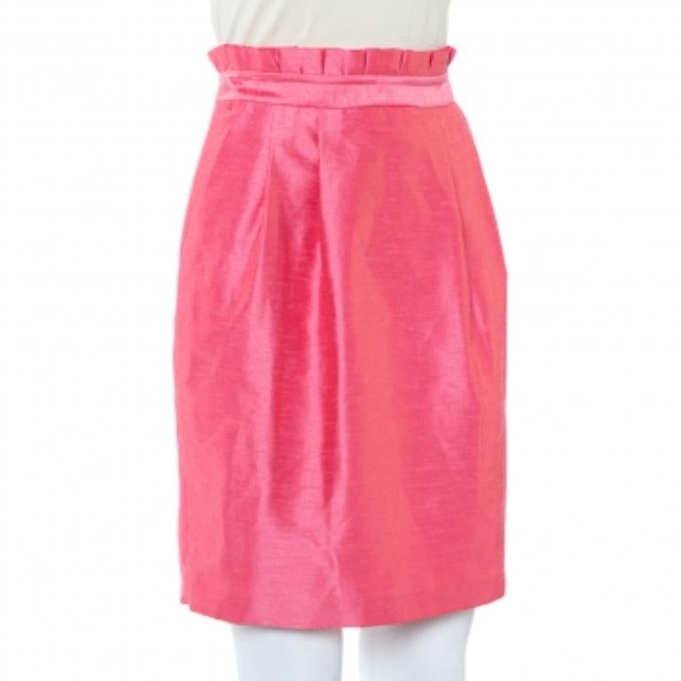Women's Alice + Olivia Pink Synthetic Paper Bag Waist Detail Mini Skirt XS For Sale