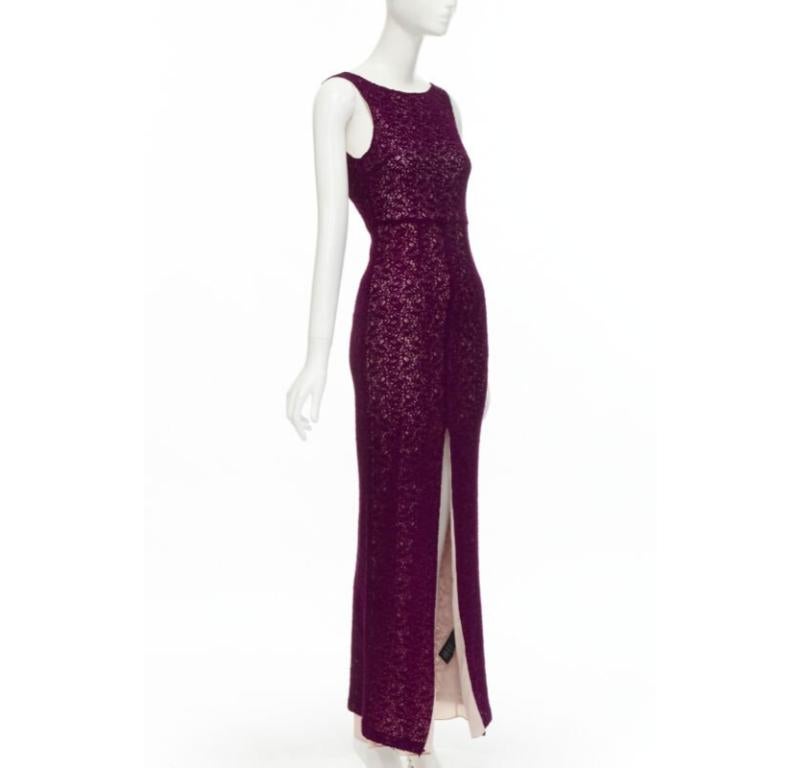 Purple ALICE OLIVIA purple lace nude lining front slit formal dress US0