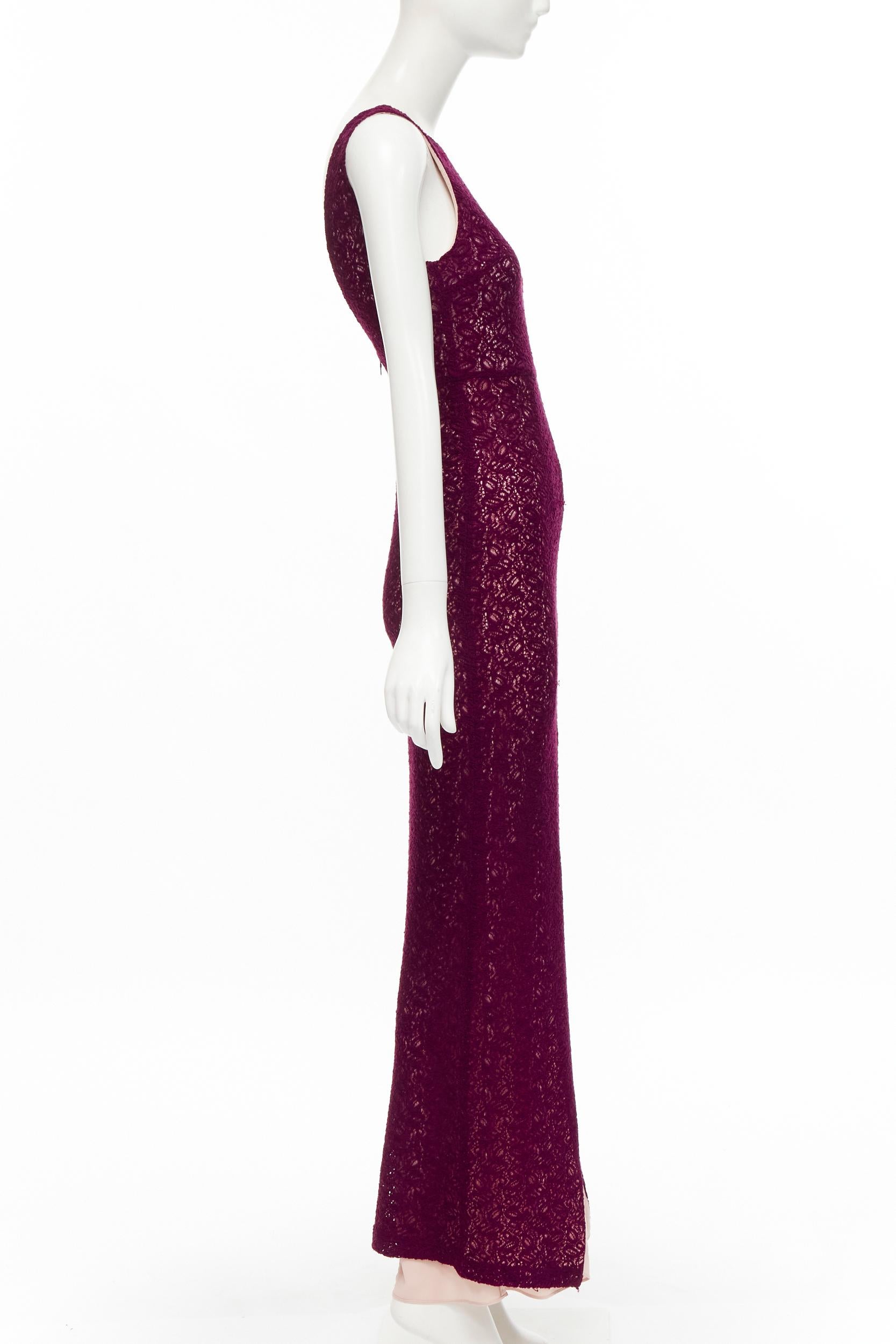 Purple ALICE OLIVIA purple lace nude lining front slit formal dress US0 For Sale