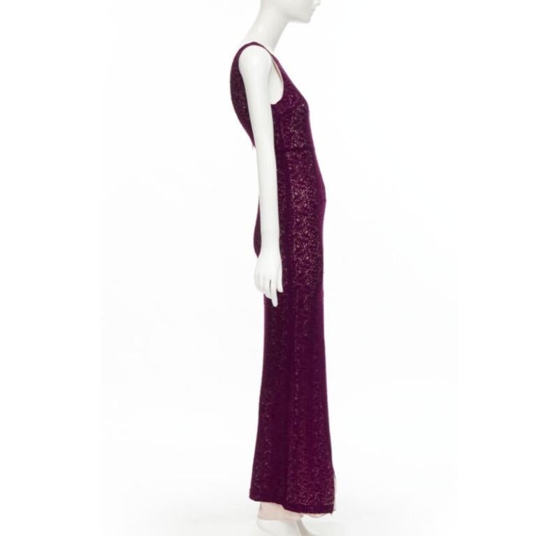 ALICE OLIVIA purple lace nude lining front slit formal dress US0 In Excellent Condition In Hong Kong, NT