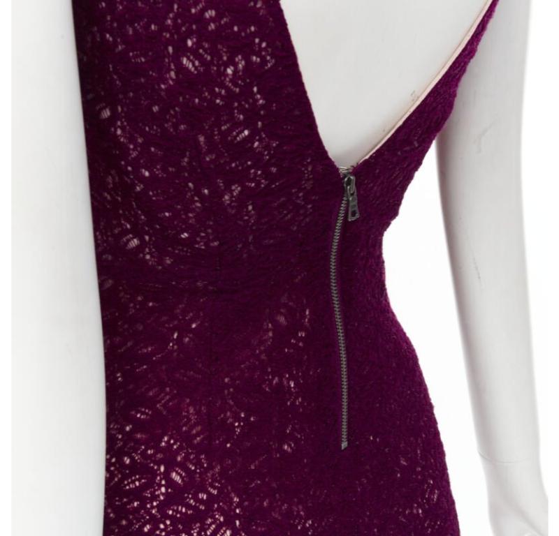 ALICE OLIVIA purple lace nude lining front slit formal dress US0 1