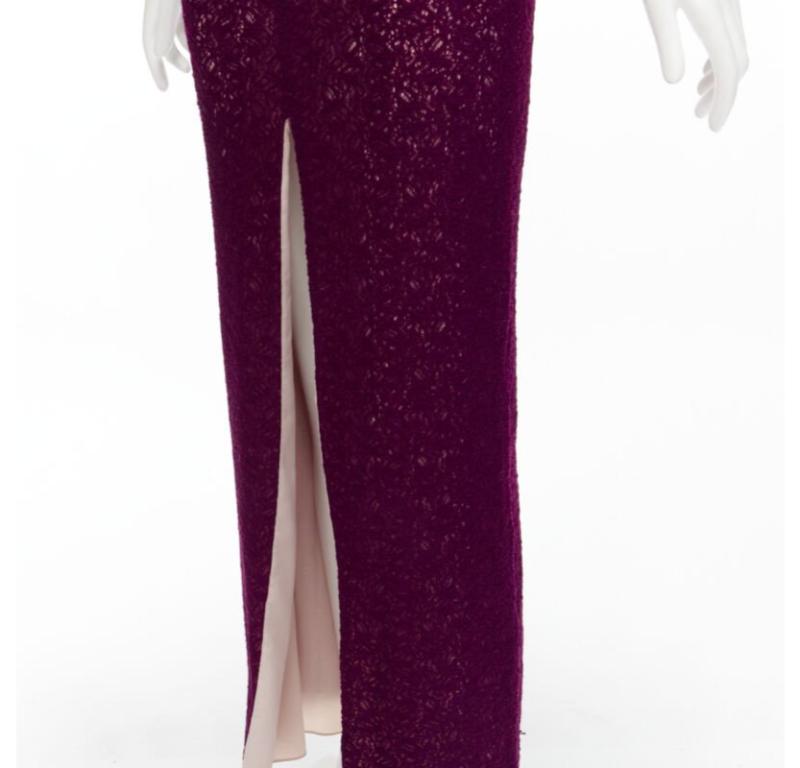 ALICE OLIVIA purple lace nude lining front slit formal dress US0 2