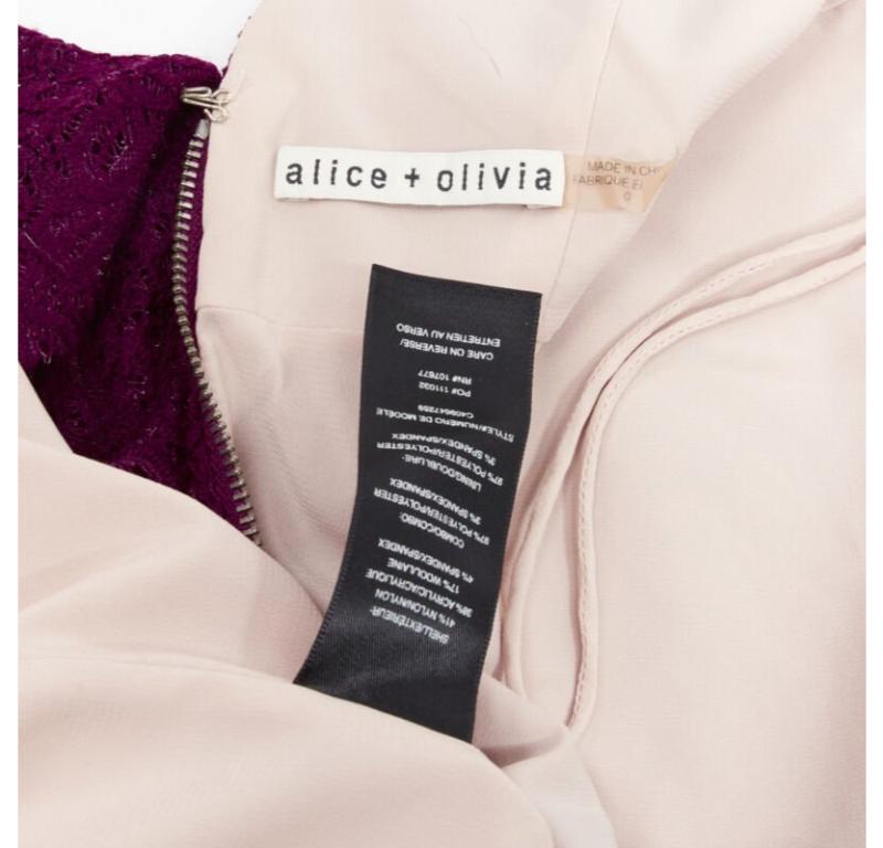 ALICE OLIVIA purple lace nude lining front slit formal dress US0 3