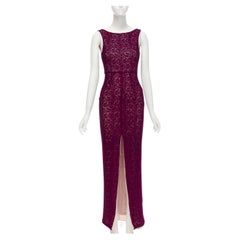 Used ALICE OLIVIA purple lace nude lining front slit formal dress US0
