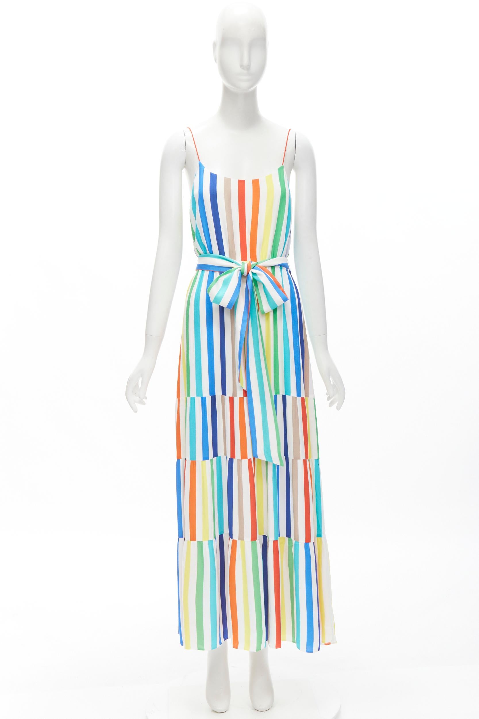 ALICE OLIVIA rainbow striped belted midi dress US4 4