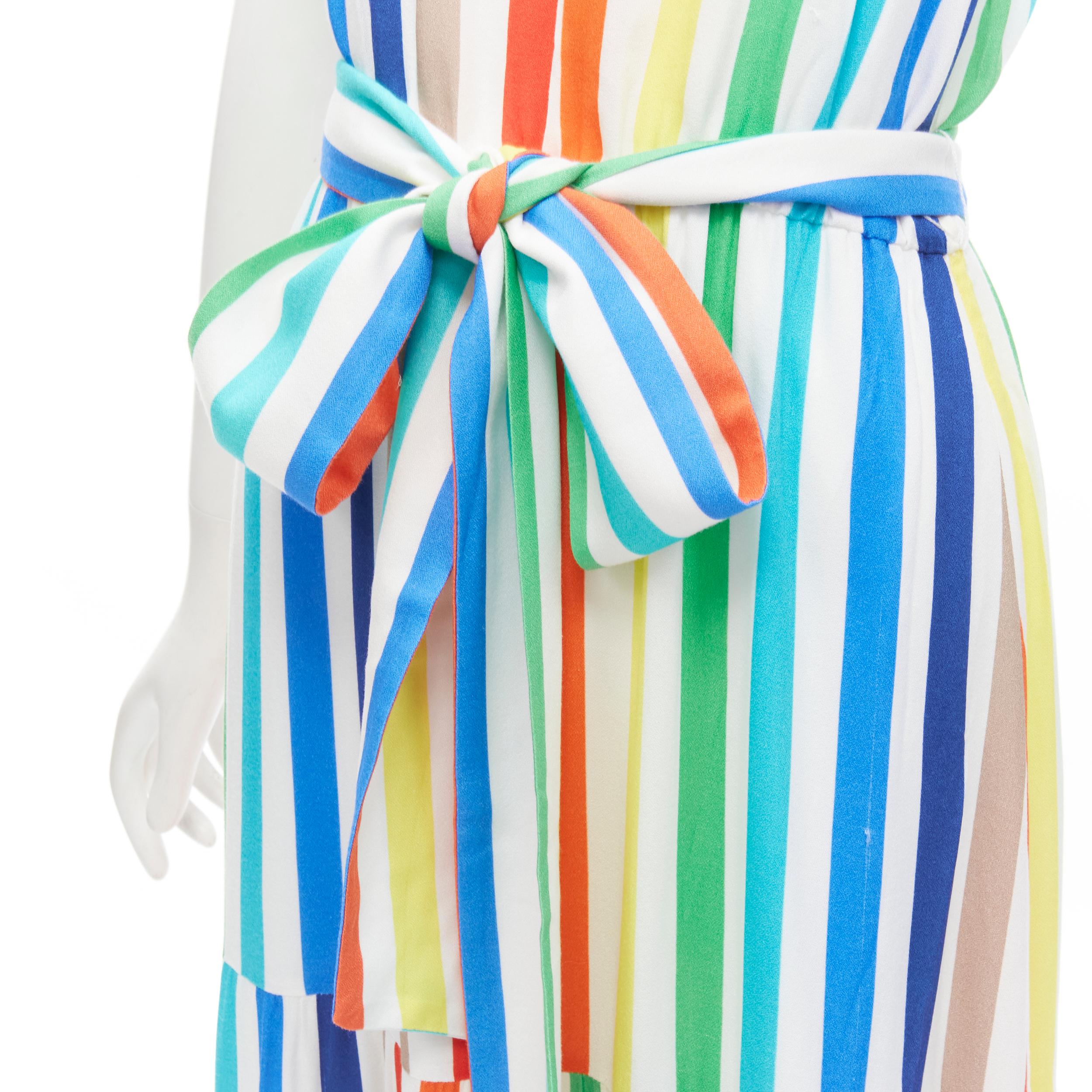 ALICE OLIVIA rainbow striped belted midi dress US4
Brand: Alice Olivia
Material: Viscose
Color: Multicolour
Pattern: Striped
Extra Detail: Self tie cinched waist. Spaghetti strap.
Made in: China

CONDITION:
Condition: Excellent, this item was
