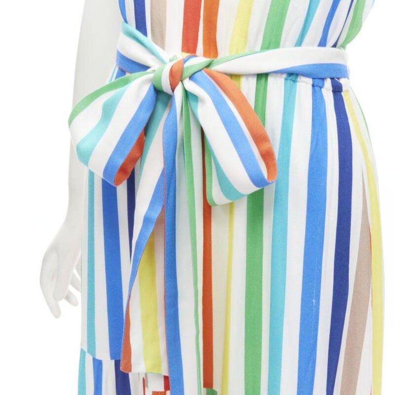 ALICE OLIVIA rainbow striped belted midi dress US4 For Sale at 1stDibs