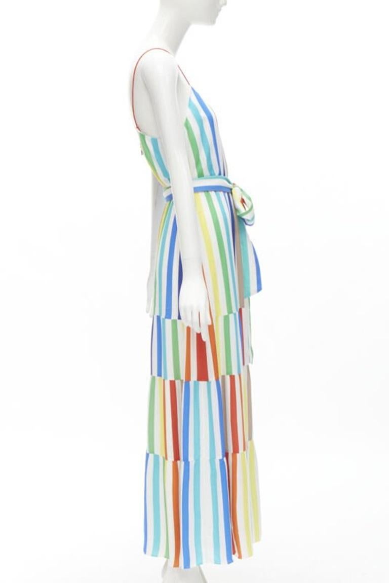 ALICE OLIVIA rainbow striped belted midi dress US4 In Excellent Condition For Sale In Hong Kong, NT