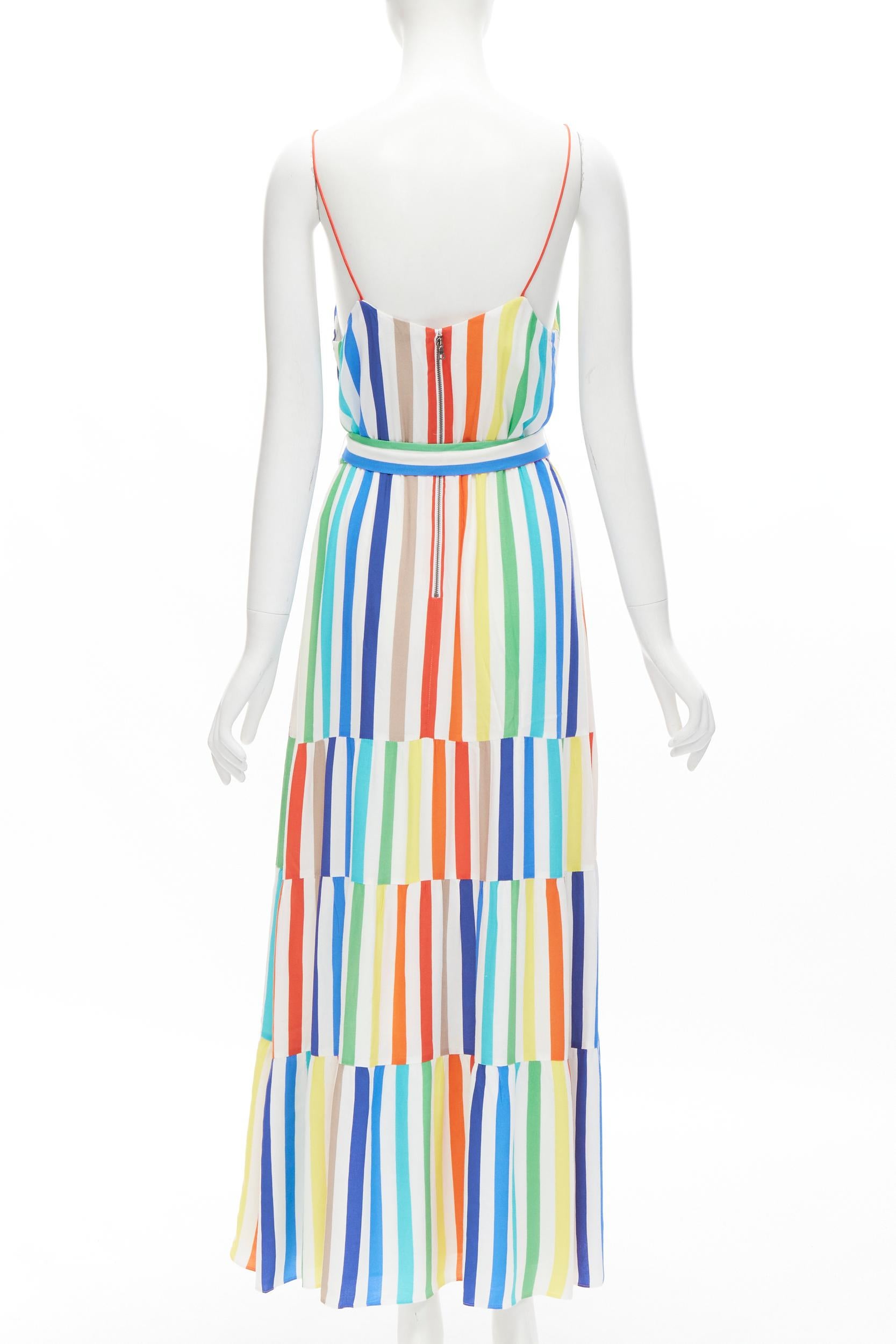 ALICE OLIVIA rainbow striped belted midi dress US4 In Excellent Condition For Sale In Hong Kong, NT
