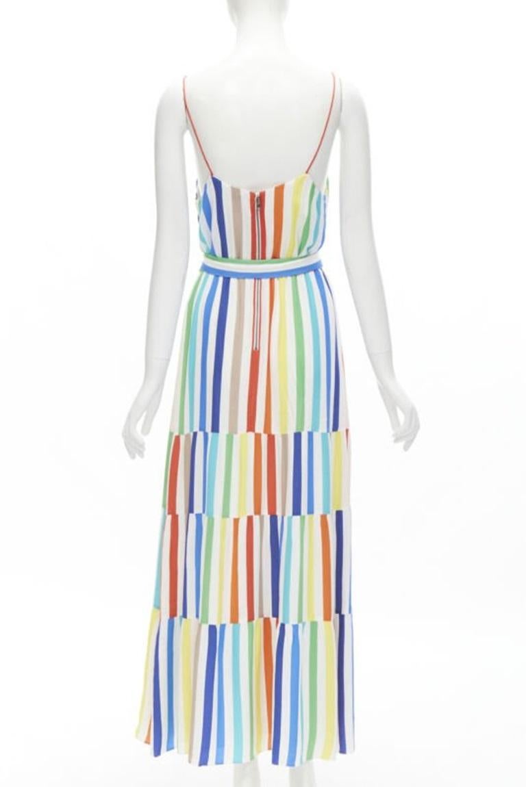 Women's ALICE OLIVIA rainbow striped belted midi dress US4 For Sale