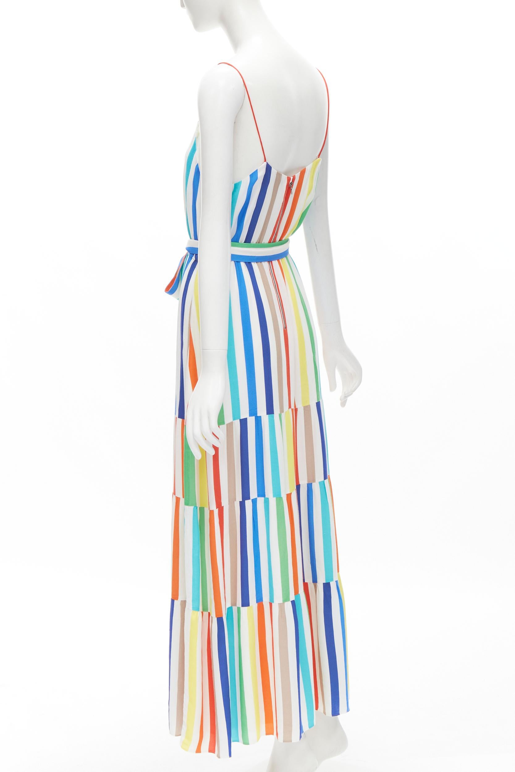 Women's ALICE OLIVIA rainbow striped belted midi dress US4 For Sale