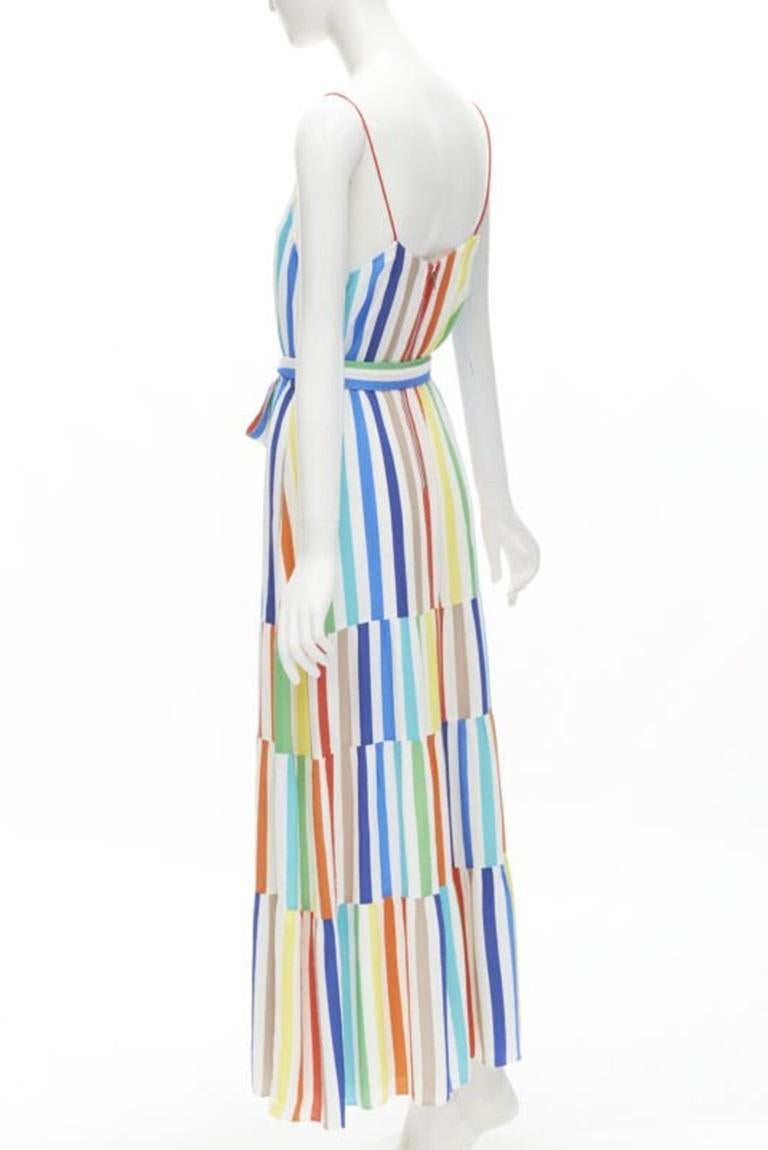 ALICE OLIVIA rainbow striped belted midi dress US4 For Sale 1
