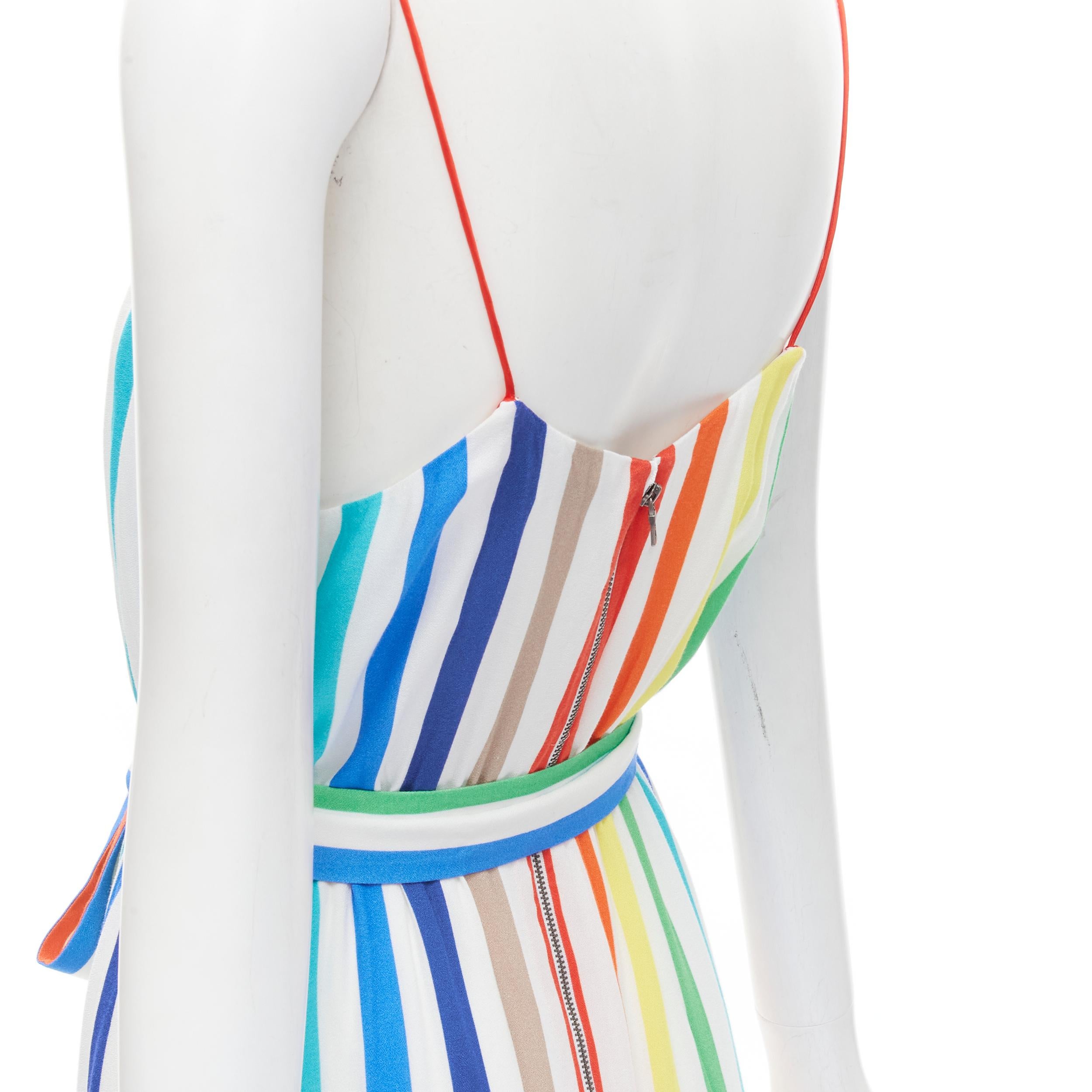 ALICE OLIVIA rainbow striped belted midi dress US4 2