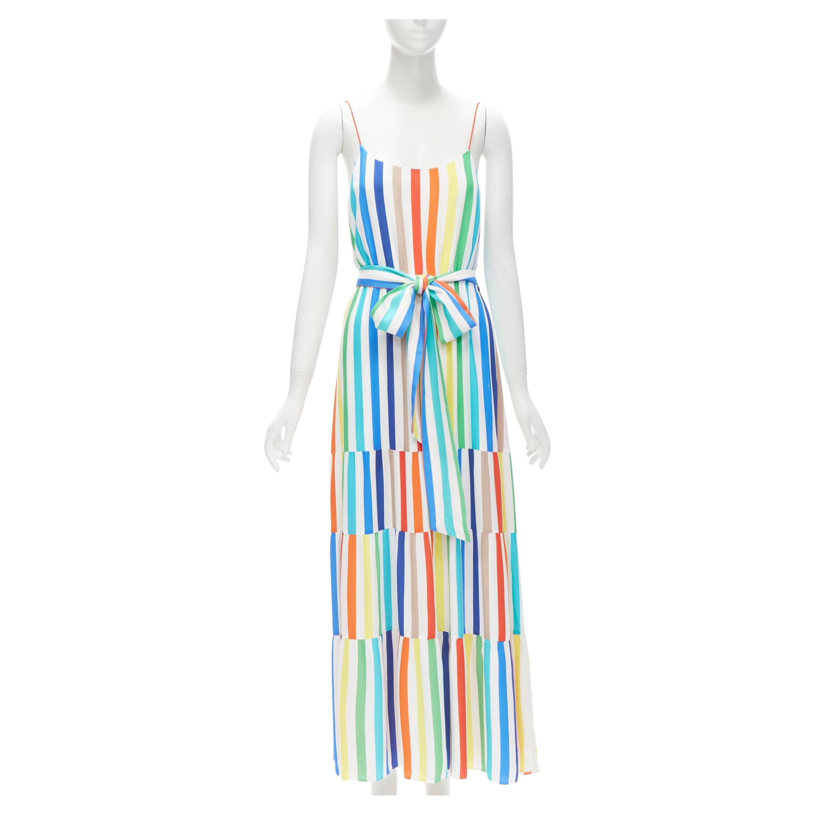 ALICE OLIVIA Regenbogen gestreiftes Midikleid mit Gürtel US4 im Angebot