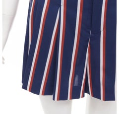 ALICE OLIVIA red blue striped polyester blend pleated wide leg shorts US0 XS