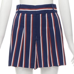 ALICE OLIVIA Rot-Blau gestreifte Kurzbein-Shorts aus Polyestermischung mit plissiertem Bein US0 XS