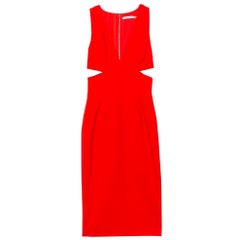 Alice + Olivia Red Crepe Cutout Detail Plunge Neck Riki Midi Dress XS