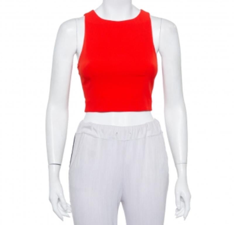 Alice + Olivia Red Crepe Lace Trim Detail Sleeveless Poppy Crop Top XS For Sale
