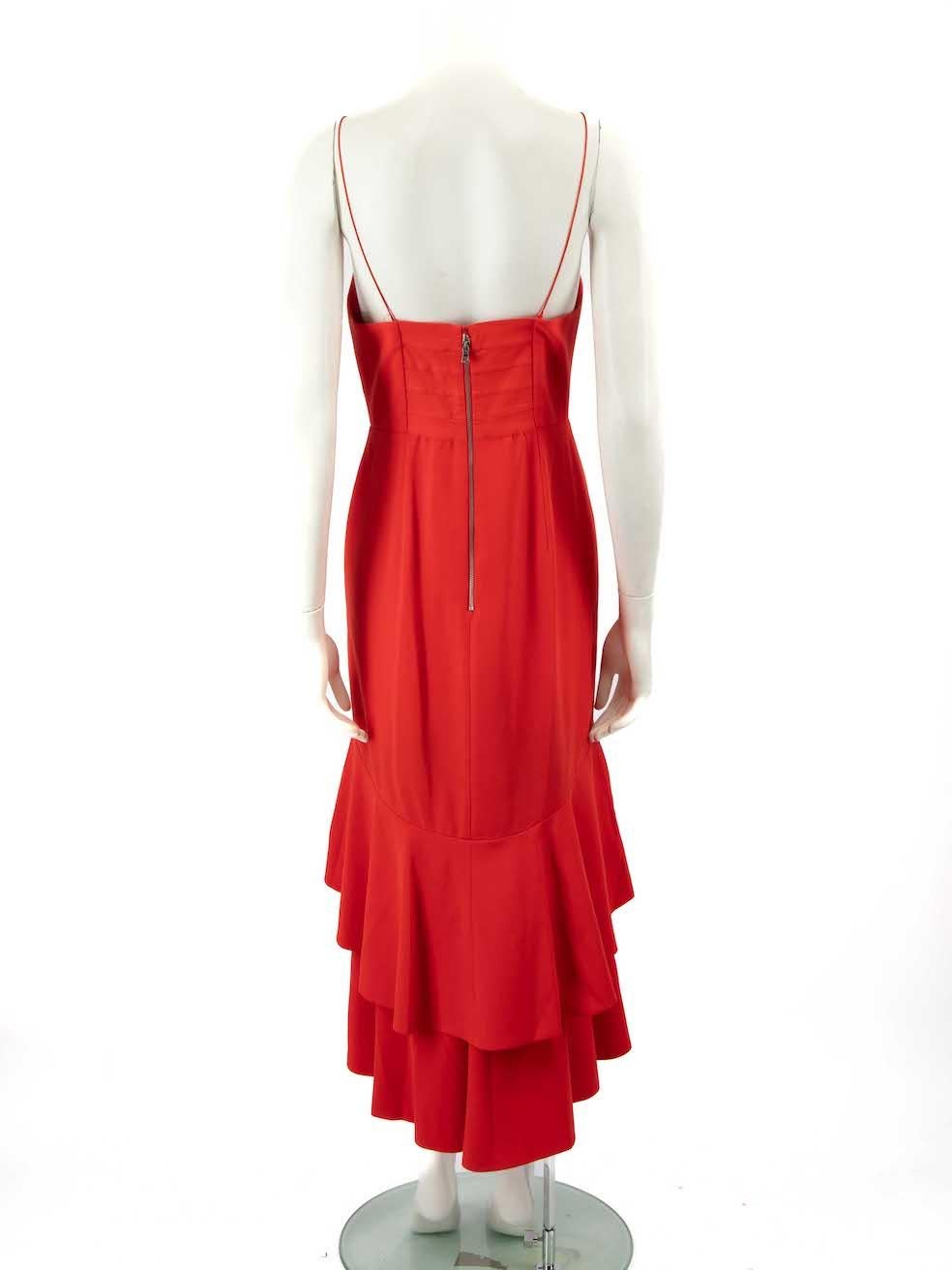 Alice + Olivia Red Tiered Skirt Midi Dress Size L In Good Condition For Sale In London, GB
