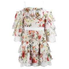 Alice + Olivia Santos Cold Shoulder Floral Printed Silk Dress US 8 UK 12