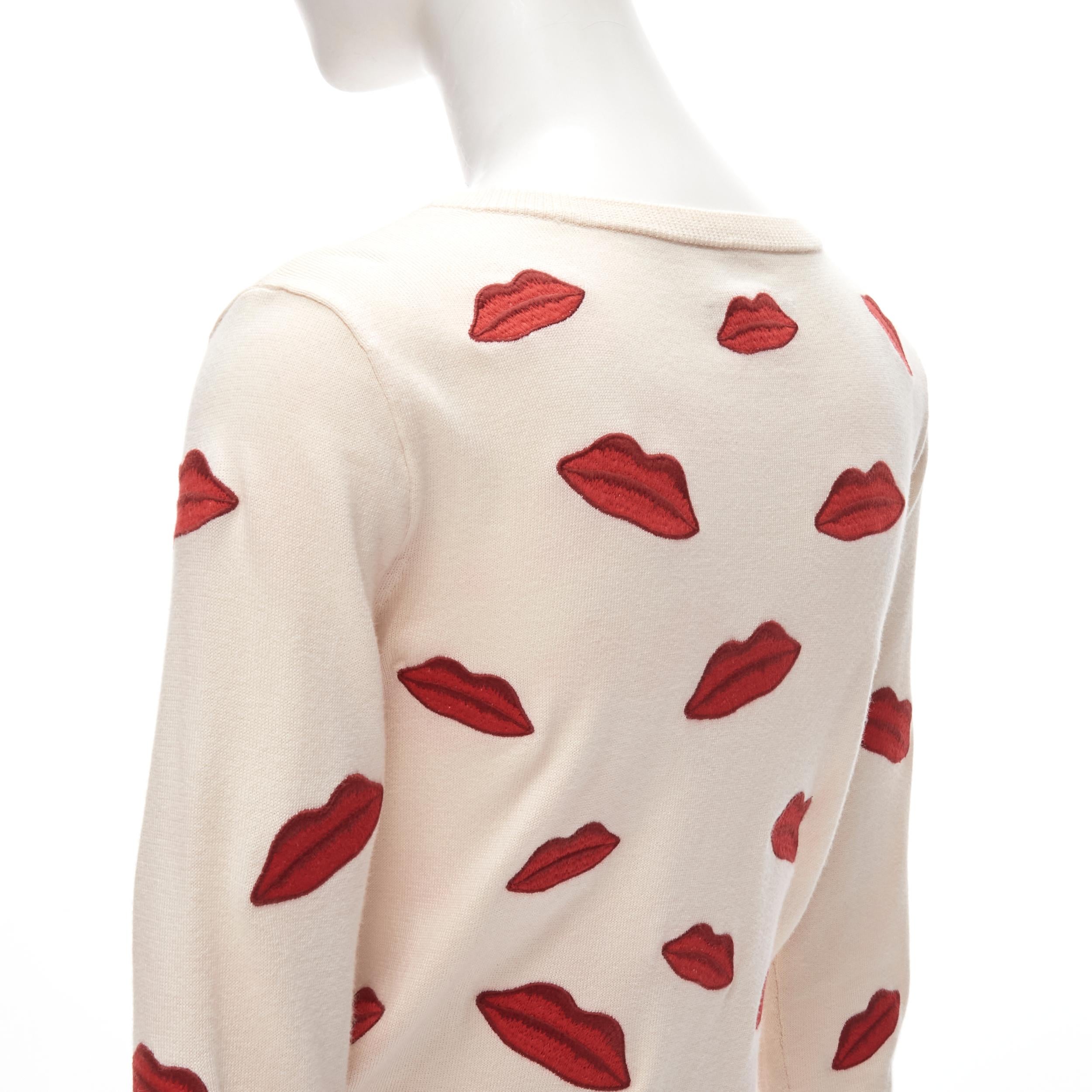 ALICE OLIVIA Signature red lip embroidered badge applique cardigan S 1