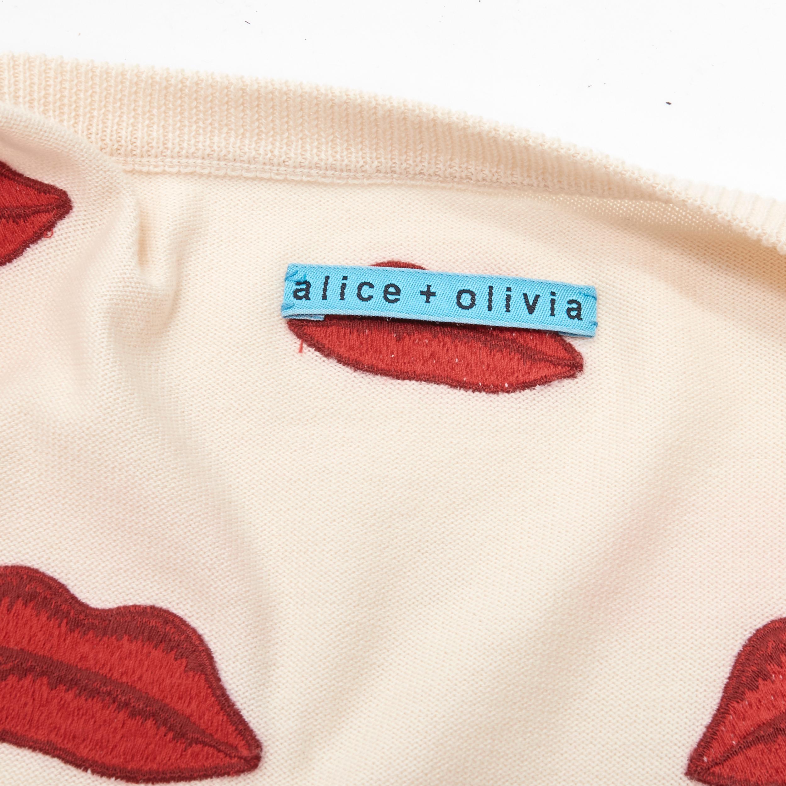 ALICE OLIVIA Signature red lip embroidered badge applique cardigan S 2