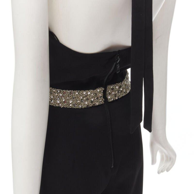 ALICE OLIVIA silver crystal bead embellished halter backless jumpsuit S For Sale 2