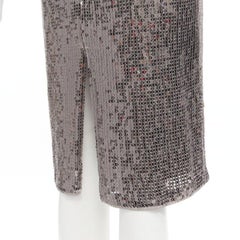 ALICE OLIVIA silver metallic sequins back slit knee length pencil skirt US0 XS