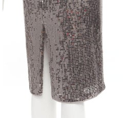 ALICE OLIVIA silver metallic sequins back slit knee length pencil skirt US0 XS
