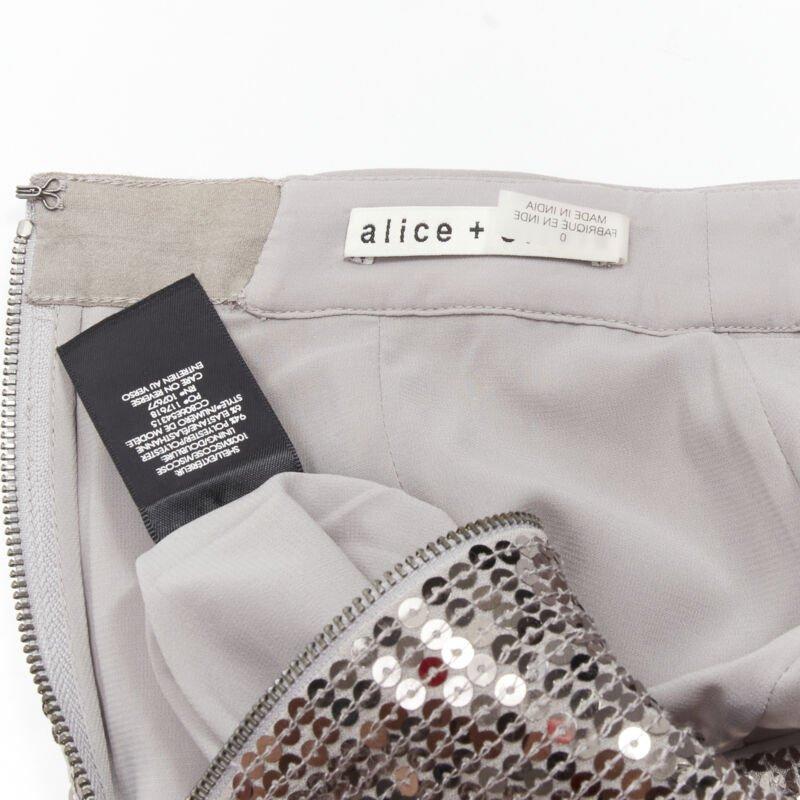 ALICE OLIVIA silver metallic sequins back slit knee length pencil skirt US0 XS For Sale 4