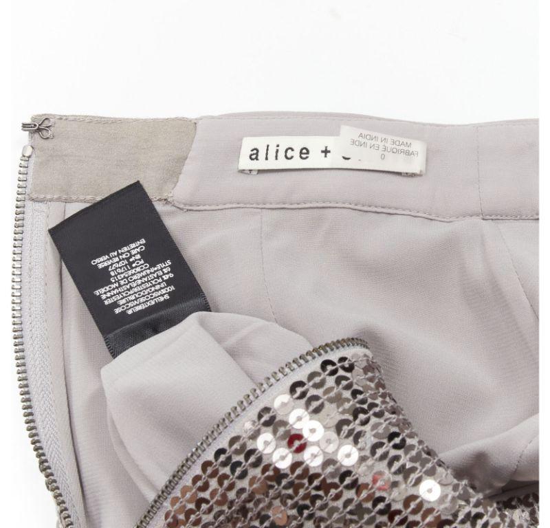 ALICE OLIVIA silver metallic sequins back slit knee length pencil skirt US0 XS For Sale 4
