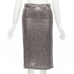 ALICE OLIVIA argento paillettes metalliche spacco posteriore gonna a matita al ginocchio US0 XS
