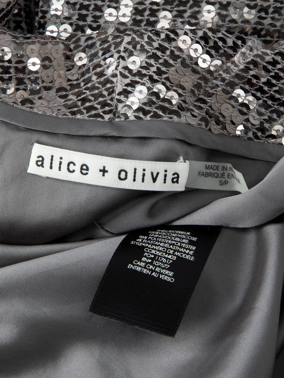 Alice + Olivia Silver Sequinned Long Blazer Size S For Sale 2