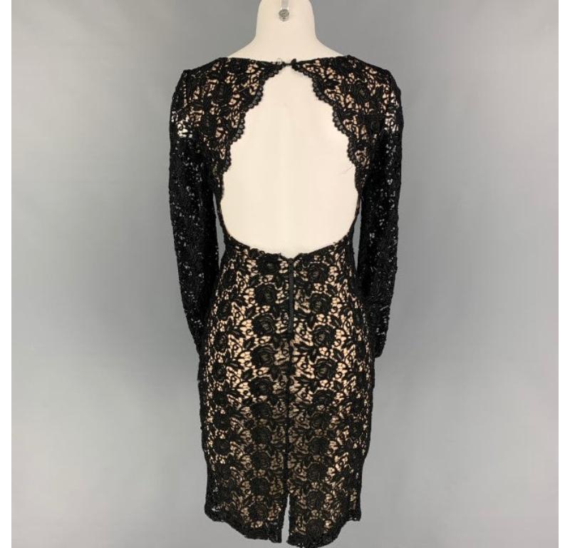 ALICE + OLIVIA Size 0 Black Beige Viscose Blend Two Tone Cocktail Dress In Good Condition For Sale In San Francisco, CA