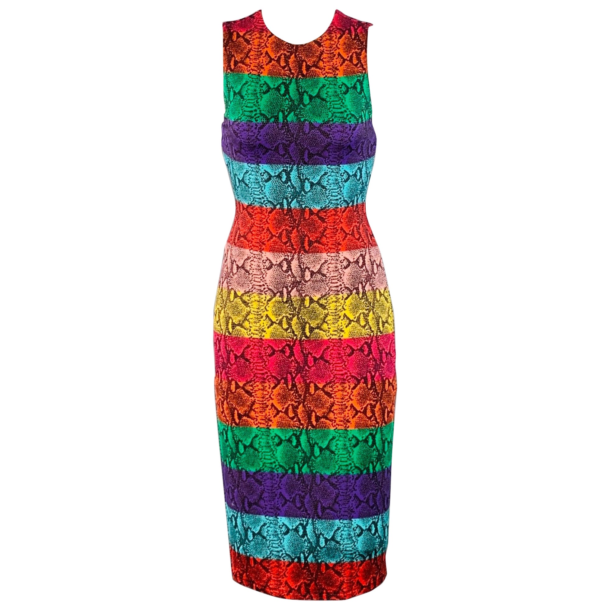 ALICE + OLIVIA Size 0 Multi Color Viscose Blend Animal Print Stripe Shift Midi Dress For Sale