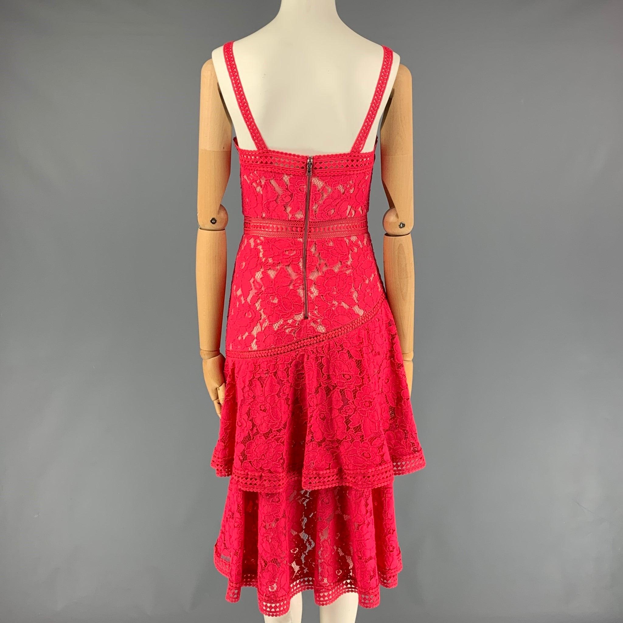 Women's ALICE + OLIVIA Size 0 Raspberry Cotton Nylon Lace A-Line Dress For Sale