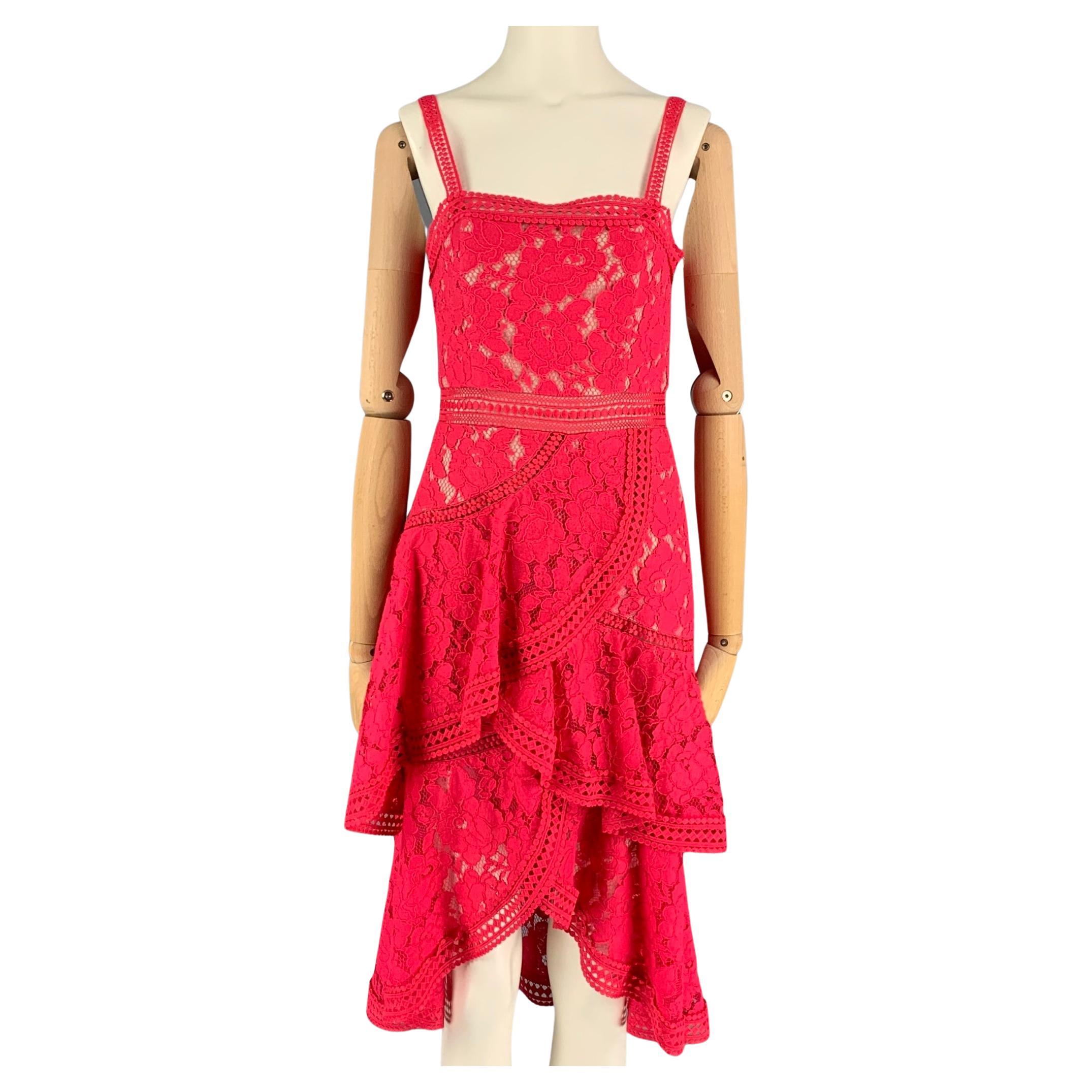 ALICE + OLIVIA Size 0 Raspberry Cotton Nylon Lace A-Line Dress