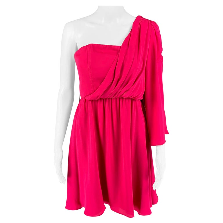 ALICE + OLIVIA Size 2 Pink Silk One Shoulder Dress For Sale at 1stDibs