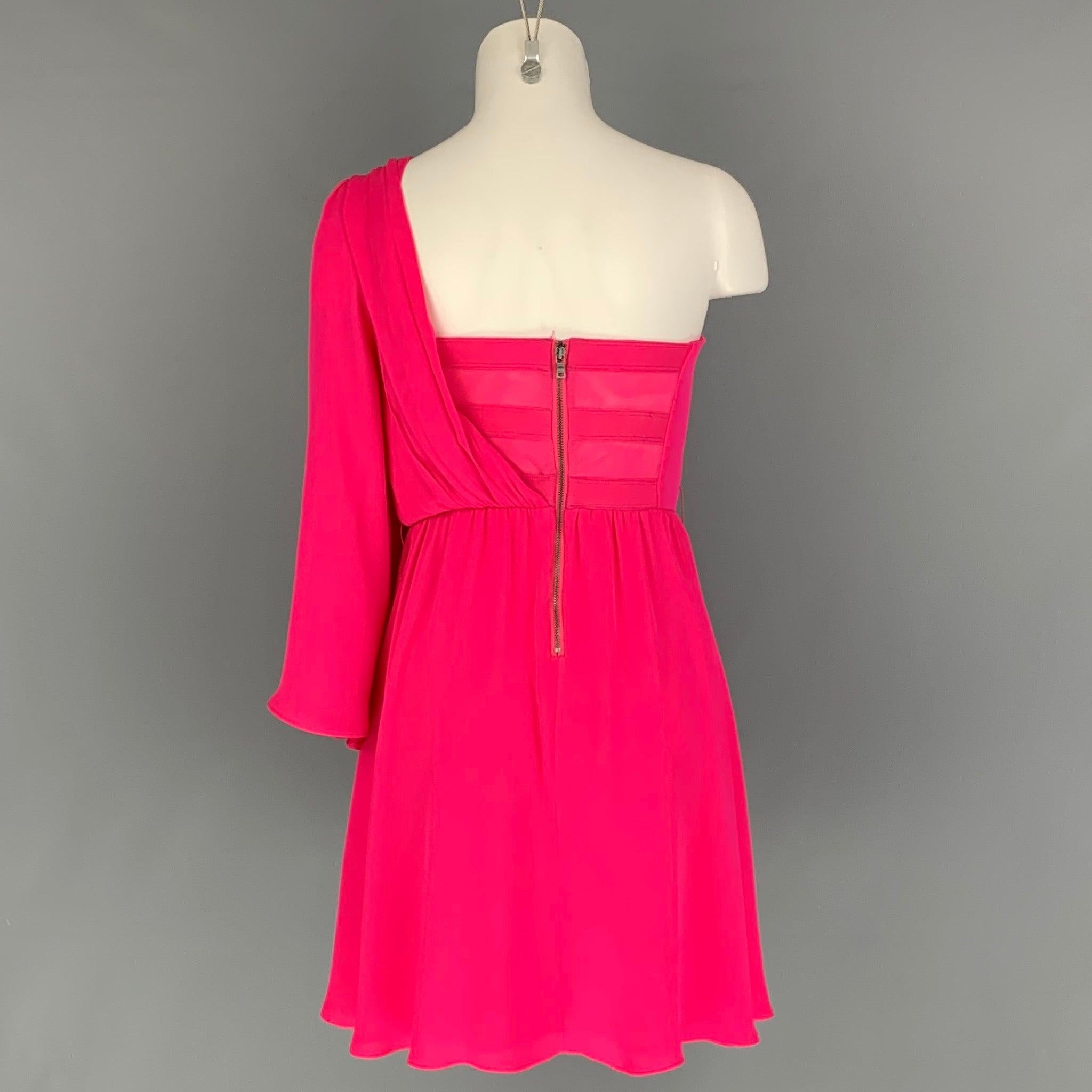 ALICE + OLIVIA Size 2 Pink Silk Solid One Shoulder Dress In Good Condition In San Francisco, CA