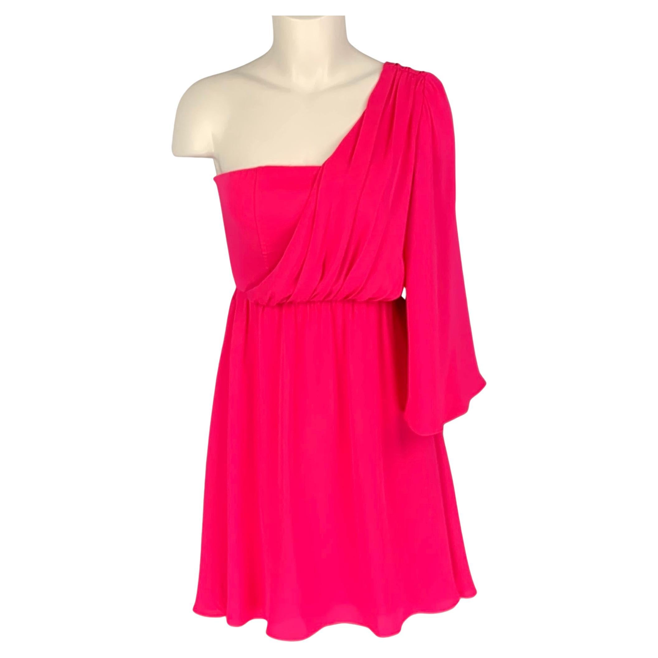 ALICE + OLIVIA Size 2 Pink Silk Solid One Shoulder Dress