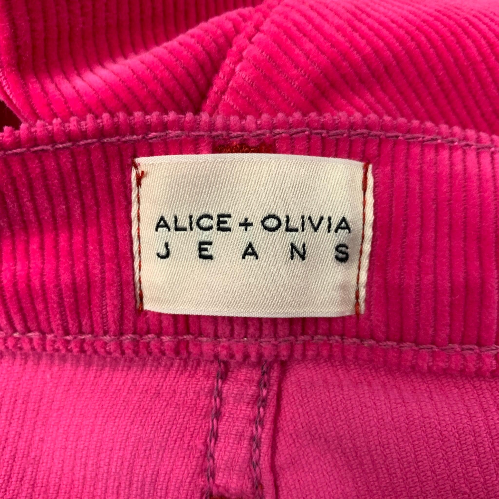 ALICE + OLIVIA - Pantalon en velours côtelé de coton rose à coupe en Jean, taille 24 Pour femmes en vente